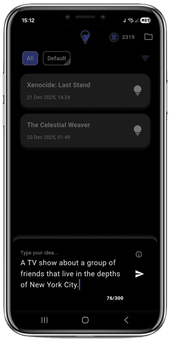 Idea capture screen on a phone