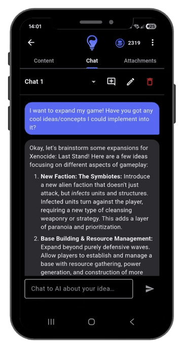 Chatting with AI to expand an idea on a phone