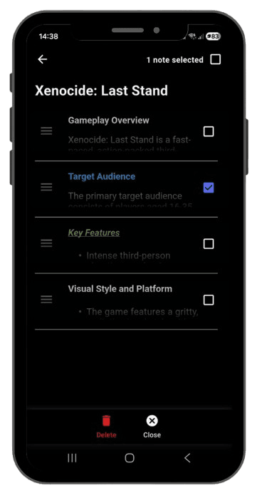 A structured idea note on a phone